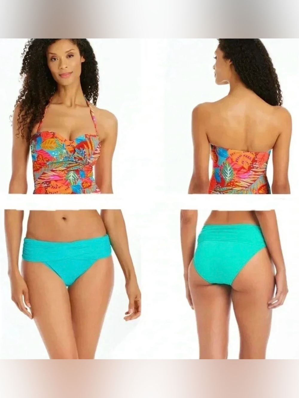 Bleu Rod Beattie The Heat Is On Draped Bandeau Tankini Top & Bikini Bottom Sz 10